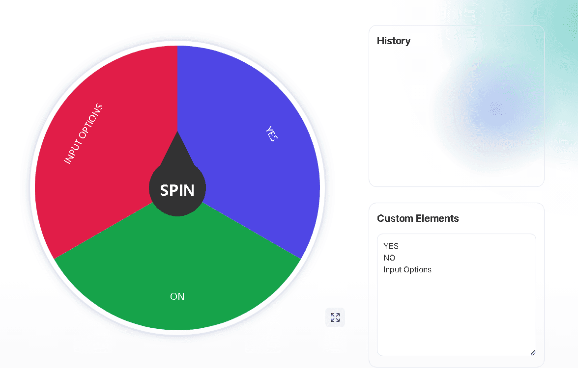 Enter options in Yes or No Wheel