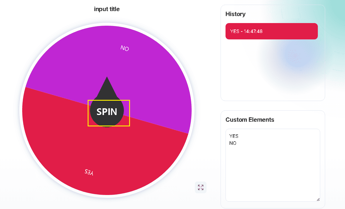 Enter options in Yes or No Wheel